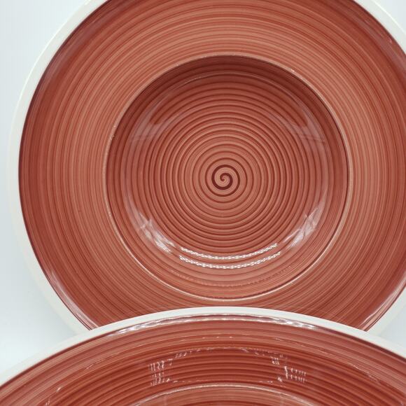 Villeroy & Boch Set Of 2 Rimmed Pasta Soup Bowl Rouge Red 10" Handpainted German - Picture 3 of 14